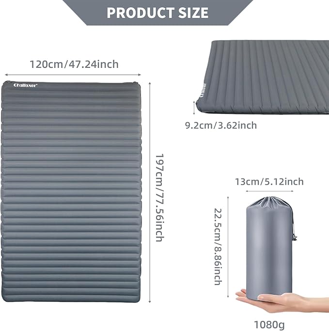 Inflatable Sleeping Pad for Camping, 2 Person Ultralight Double Sleeping Pad, Waterproof, Durable 40D Nylon Camping Pads for Backpacking & Outdoor Adventures, 78"x47.2", 3.62inch Thickness, 2.38lbs
