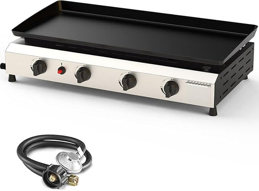 4 Burner Flat Top Grill, 30 Inch Stainless Steel Tabletop Portable Propane Griddle, 40,000 BTU BBQ Gas Griddle Flat Grill for Outdoor BBQ