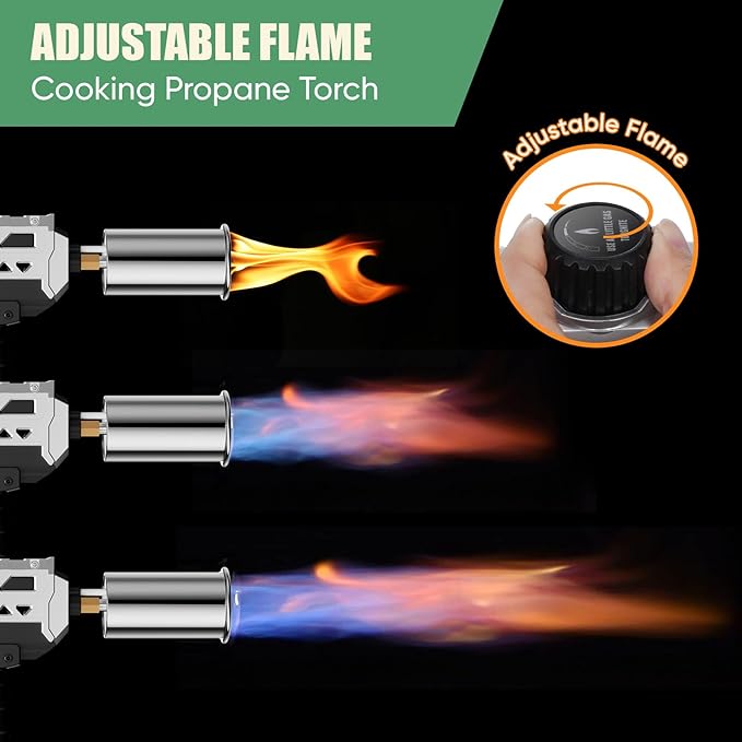 Powerful Propane Torch Gun, Kitchen Torch with Adjustable Flame, Flamethrower Blow Torch Gun Gas Welding Kits for BBQ, Searing Steak, Camping & Charcoal Torch Lighter(Tank Not Included)