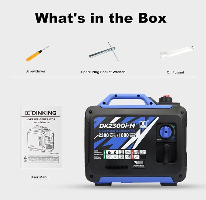 DK 2300W Mini Inverter Generator, 30lbs Ultra-lightweight, Gas Powered, Quite & Compact, for Outdoor Activities Car Camping Mobility (DK2300i-M)