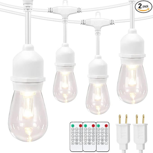 Mlambert 3 Color Outdoor LED Dimmable String Lights with Remotes, Plug in 96FT(2x48FT) Waterproof Shatterproof LED Lights for Patio Pergola-White Cord
