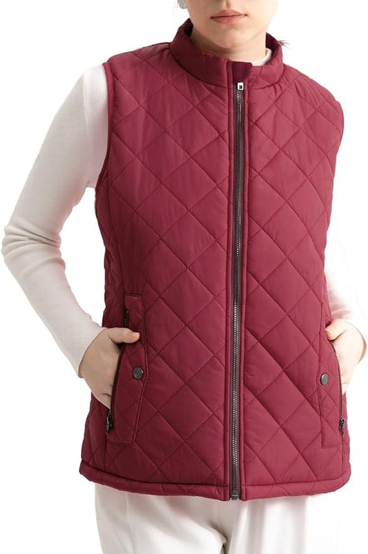 Women's Vest, Quilted Puffer Water-Resistant Zip With Pockets