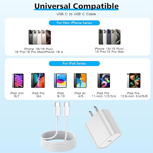 [Apple MFi Certified]Long 10Foot USBC to USBC Cable Fast Charging for iPhone 17/16e/15,3Pack 20W Fast Apple Phone Charger Block 10FT Type C Cord for iPhone 17 Air/17/16/15 Pro/Pro Max/iPad Pro/AirPods