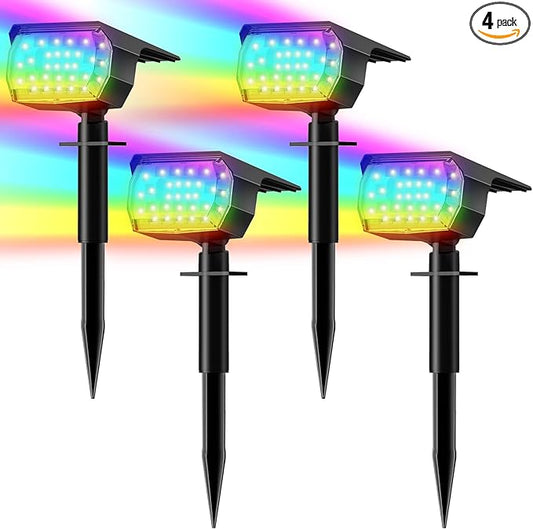 LANSOW Solar Spot Lights Outdoor Color Changing, 7 Modes/4 Pack, Waterproof, Solar Powered Flood Lights for Outside Yard Garden Pathway