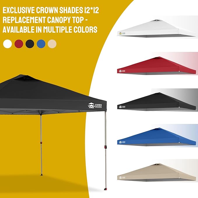 CROWN SHADES 12x12 Canopy Replacement Top - Only Compatible with Crown Shades RM144 Series, Silver Coated with Air Vent, Black (Top Only)