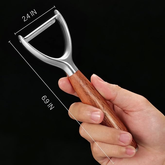 Serrated Blade Premium Y Type 304 Stainless Steel Multifunctional Kitchen Peeler Real Wood Handle Ultra Sharp Blade Vegetable Potato Apple(Aosuan)