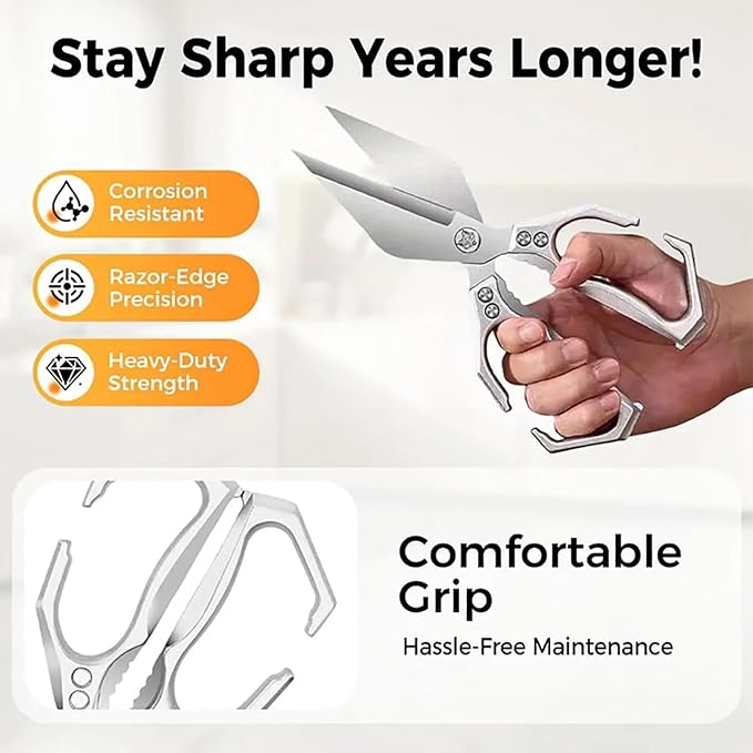 Multifunctional Heavy-Duty Kitchen Shears, Interactk Kitchen Scissors for Food, Heavy Duty Scissors for Food with Ergonomic Handle, High-Carbon Steel Shears for Chicken, Meat, Seafood