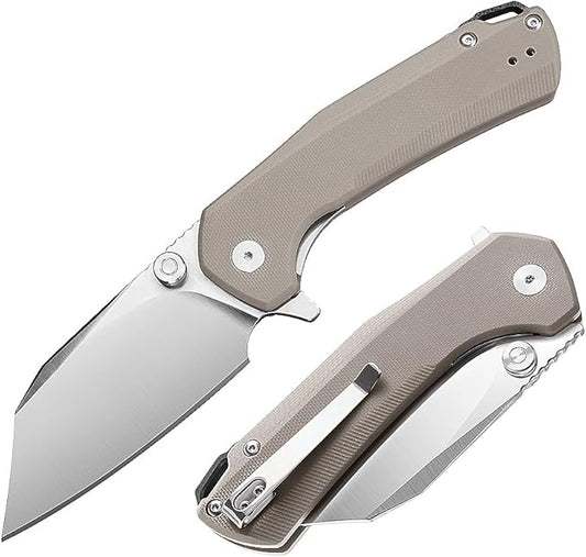 ioko Folding Pocket Knife, 3.5-Inch D2 Steel Blade, G10 Handle, EDC Camping Survival Knife with Clip (Brown)
