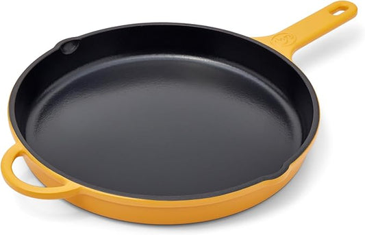 Great Jones King Sear Cast-Iron Skillet (Mustard, 12") | Enameled for Easy Cleaning | Safe for All Stovetops & Ovens | Perfect for Crispy Chicken, Steak & More | Oven-Safe to 500°F | Hand Wash Only