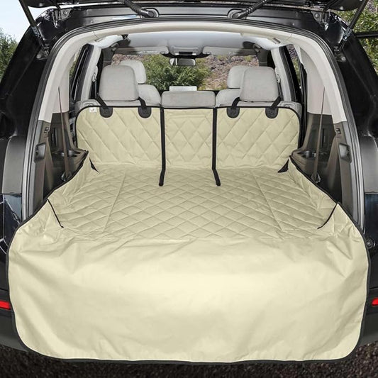 4Knines SUV Cargo Liner for Dogs, Trunk Mat for SUV, Durable Cargo Cover, Protector – Compatible with 60/40 Split Bench & Armrest Pass-Through, Waterproof, Machine Washable, Non-Slip (Small, Tan)