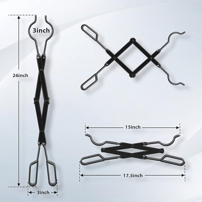 FEED GARDEN 32 Inch Fireplace Poker and 26 Inch Fireplace Tongs Set for Fire Pit Fireplace Tools Accessories Log Grabber Set for Camping Wood Stove Patio Campfire Picnic Indoor Outdoor