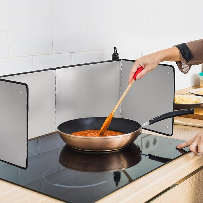 Silver Stainless Steel Large 4 Sided Splatter Guard for Frying Stove Top,Oil Splash Guard Cooking for Stove,Non Stick Foldable Splatter Screen for Stove Top