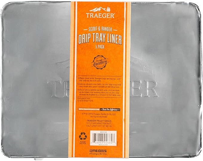 Traeger Grills BAC458 Ranger/Scout Drip Tray Liner Grill Accessory, 5 Count