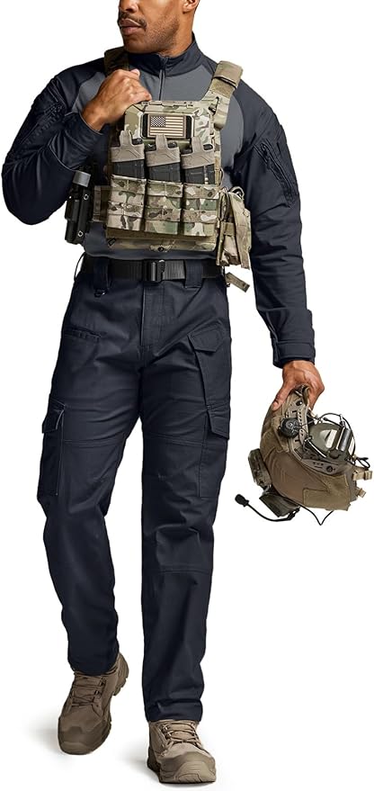 CQR Men's Flex Ripstop Tactical Pants, Water Resistant Stretch Cargo Pants, Lightweight EDC Hiking Work Pants