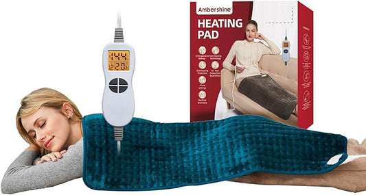 Ambershine 17''x33'' XXXL King Size Heating Pad with 12 Temperature Settings & 4 Auto-Off Countdown Timers, Pain Relief for Back/Neck/Shoulders/Abdomen/Legs, Christmas Gifts for mom dad (Dark Teal)