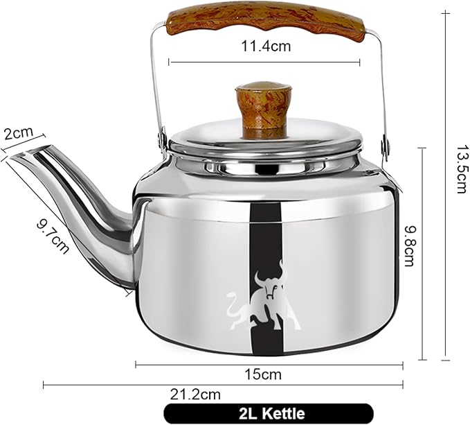 Chandler 2.34 Liter Tea Pots, Vintage Tea Kettle - 0.4mm Stainless Steel Pot - Hard to Dent | Ergonomic Handle with a Cool Grip | Portable Tea Kettle For Camping (Silver Colour)