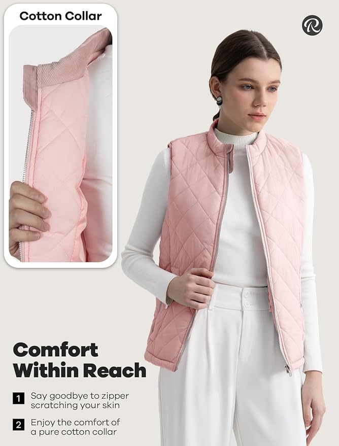 Women's Vest, Quilted Puffer Water-Resistant Zip With Pockets