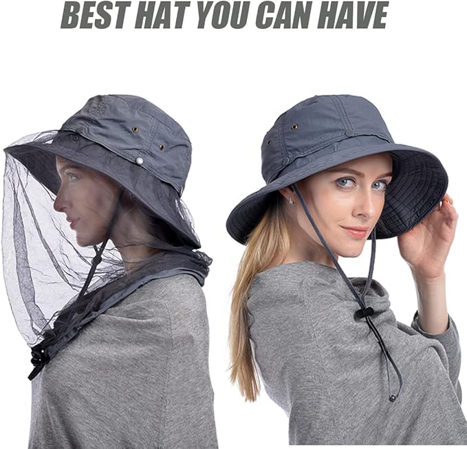 USHAKE Head Net Hat, Safari Hat Sun Hat Bucket Hat with Hidden Net Mesh