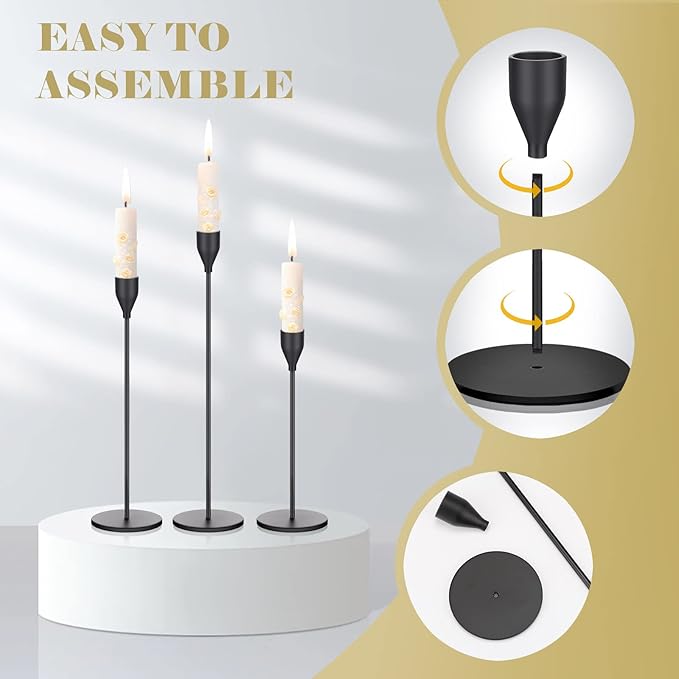 27 Pack Candles Holder, 9 Sets Taper Candlestick Holders Fit 0.75 Inch Thick Pillar Candles, Long Candle Sticks Centerpiece Decor for Home Wedding Dinning Party Anniversary(Black)
