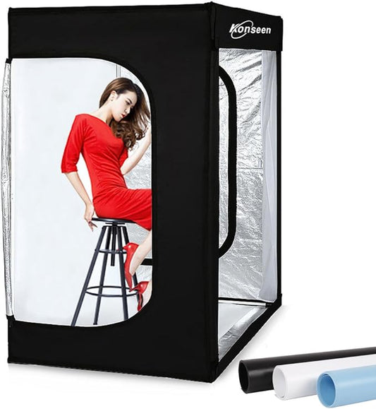 Professional Photo Light Box Large LED Dimmable Shooting Tent 47x39x78inch Photography Studio Continuous Lighting Cube Softbox Tents for Portrait Furniture Clothing Photography with 3 Colors Backdrops