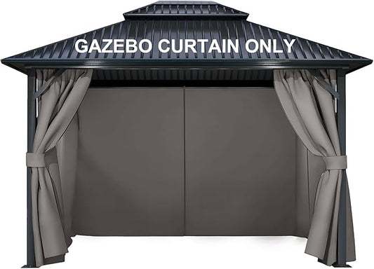 COWVIE 4-Panel 10' x 12' Gazebo Replacement Curtains, Patio Privacy Sidewalls with Double Zipper, Replacement for Outdoor Gazebo Canopy (Curtain Only)