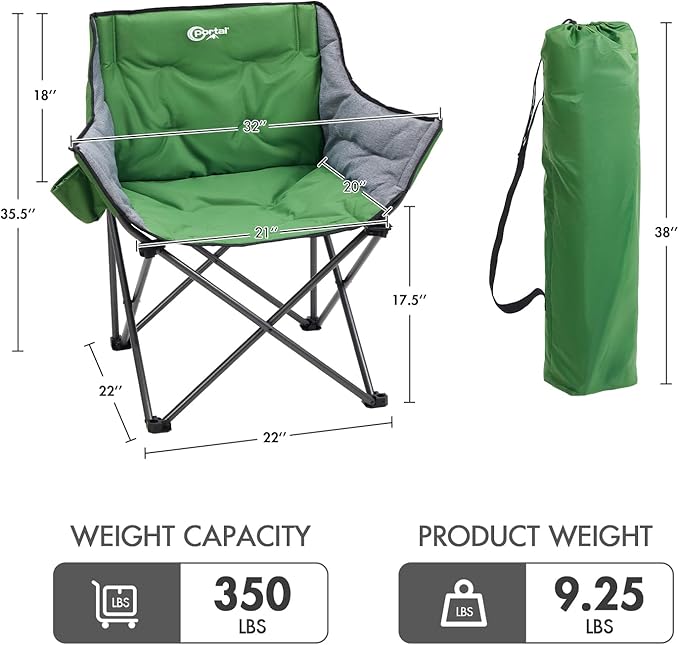 PORTAL 32In Extra Wide Camping Chair for Adults, Oversized Folding Chair with Cup Holder & Carry Bag, Heavy-Duty Outdoor Chair Supports 350 lbs, Portable for Camping, Lawn, Patio