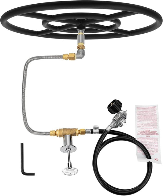 Stanbroil LP Propane Gas Fire Pit Burner Ring Installation Kit, Black Steel, 18-inch