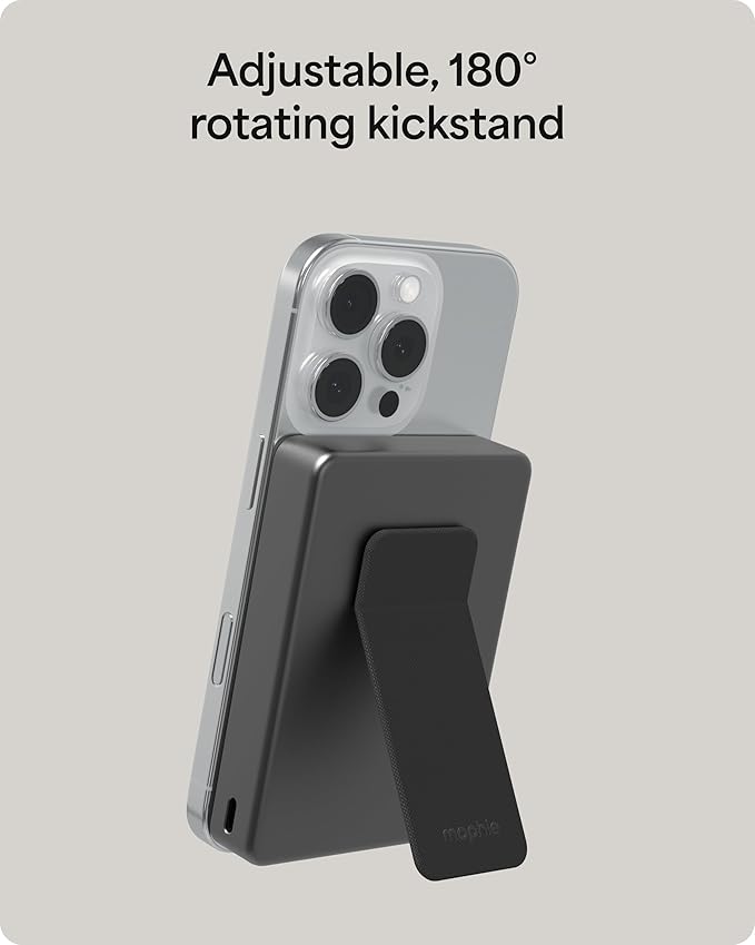 Mophie Powerstation Wireless with Stand 10,000mAh Power Bank – MagSafe Compatible, 15W Qi2-Certified, 30W USB-C PD Fast Charging, Slim Battery Pack for iPhone, Android, Travel & Airplane Use