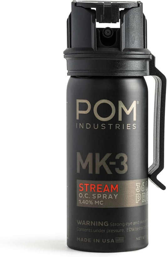 POM MK3 Pepper Spray, Belt Clip Model, Maximum Police Strength OC with UV Marking Dye, Quick Flip Top Safety, 360° Performance at Any Angle, Powerful Accurate Stream, 18 ft Range, 1.8 fl oz