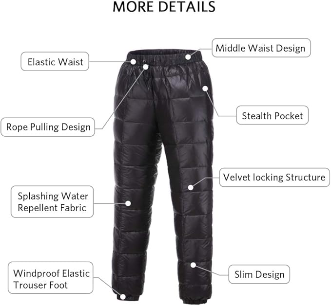 Men's Winter Warm Loose Utility Down Pants Sassy High Waisted Nylon Compression Snow Trousers