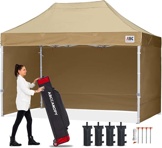 ABCCANOPY Easy Pop Up Canopy Tent with Sidewalls 10x15 Commercial -Series, Beige