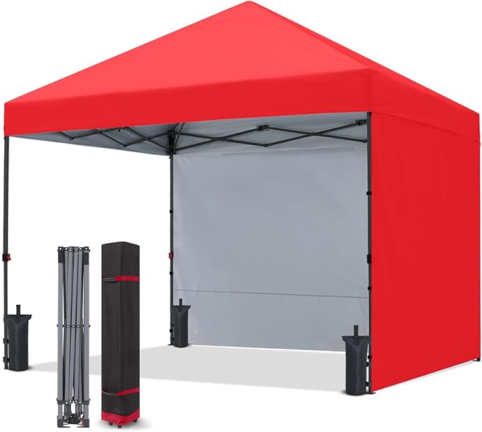 COOSHADE Pop Up Canopy Tent 10x10 with 2 Sidewalls, Outdoor Shade Instant Canopy Tents(Red)