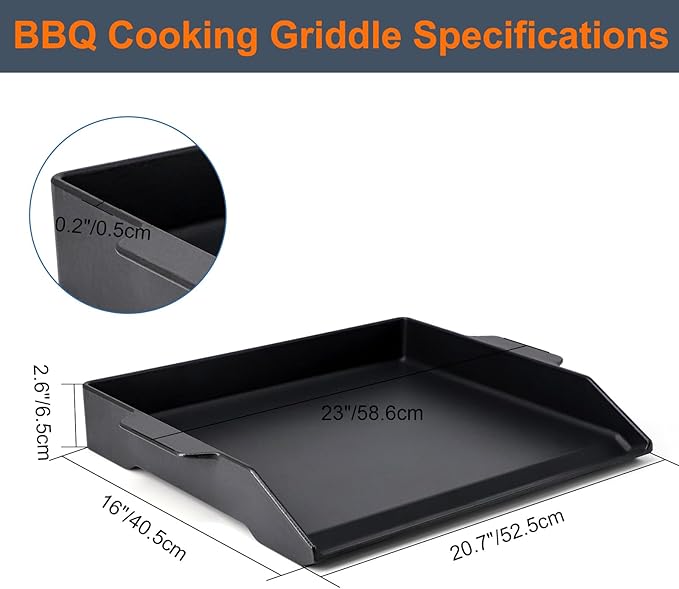 Criditpid Universal Large Cast Iron Cooking Griddle with Extra High Sidewalls for Gas Grills, Charcoal, 20 Inch Blackstone Griddle Pan Griddle Flat Top Grill Plate for 4 Burner Range Oven, 23" x 16"