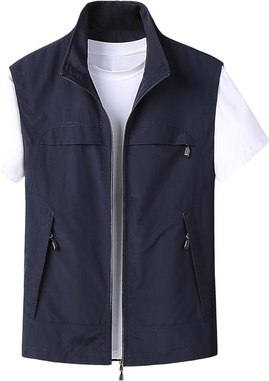 Gihuo Mens Casual Lightweight Travel Vest Summer Utility Safari Vest Sleeveless Jackets for Travel Hiking Fishing