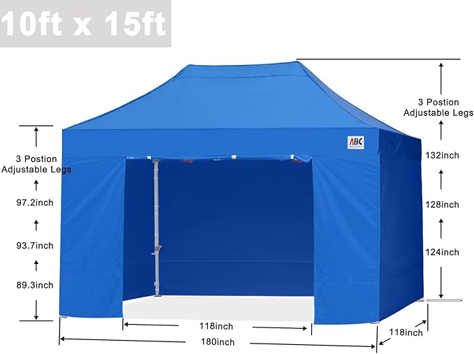 ABCCANOPY Easy Pop Up Canopy Tent with Sidewalls 10x15 Commercial -Series,Royal Blue
