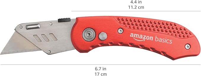 Amazon Basics Folding Utility Knife, Lightweight Aluminum Body, Red