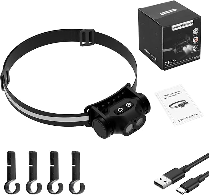 High Lumens Rechargeable Magnetic LED Headlamp for Camping, Hiking, Caving, Fishing, Waterproof Impact-Resistant Bright Head Light with 4 Light Modes, Adjustable Headstrap (4 Pack Magnetic Headlamp)