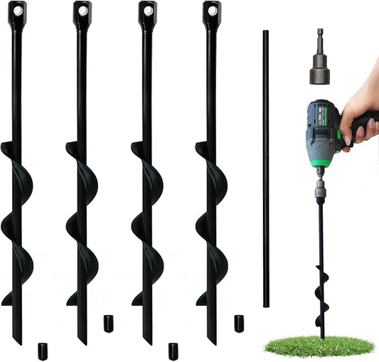 Metal Tent Stakes Heavy Duty 12 inch,Ground Anchors Screw in,Tent Accessories,Durability,Easy to use,Rust Resistant,not Bent Stakes,Portable,Black(4)