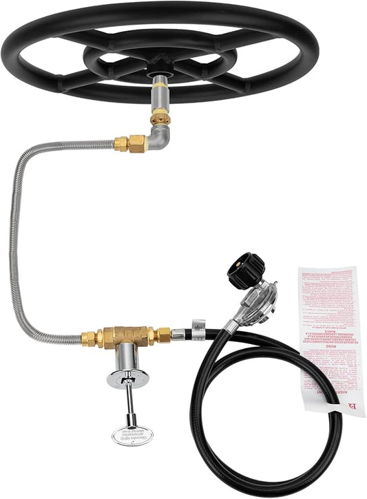 Stanbroil LP Propane Gas Fire Pit Burner Ring Installation Kit, Black Steel, 12-inch