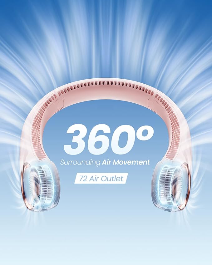 Gaiatop Portable Neck Fan Rechargeable, Hands-Free 360° Cooling, 17hrs Runtime, Battery Powered Personal Wearable Fan, Summer Outdoor Travel Essentials, Birthday Gifts for Women Mom Girls, Pink