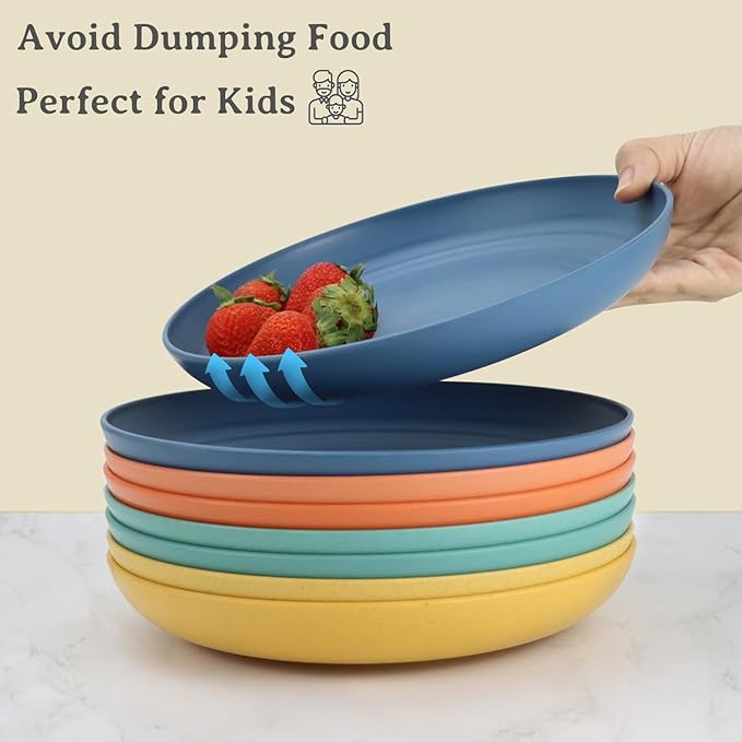Wheat Straw Dinnerware Set of 32, Unbreakable Dinner Plates and Bowls Dishes Sets Service for 8,Dishwasher Safe Dinnerware Sets for Kitchen and Camping.Vibrant Series