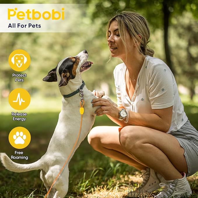 Petbobi Dog Tie-Out Cable and Stake - 15ft Heavy Duty Cable, No Tangle, 16in Ground Stake, Ideal for Yard, Camping and Beach, Suitable for Small Medium Large Dogs Up to 20 lbs, Orange