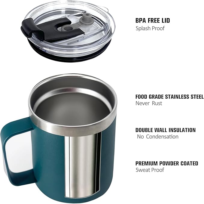 4pack 12oz Coffee Mug With Handle Bulk, Stainless Steel Insulated Travel Tumblers With,Double Wall Vacuum Camping Cup for Hot & Cold Drinks Tea (green)