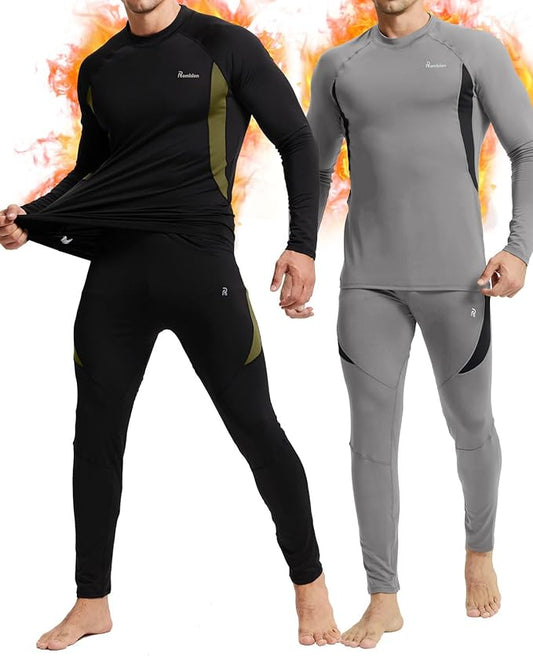 romision 2 Pack Thermal Underwear for Men Long Johns Fleece Lined Hunting Gear Bottom Top Set Base Layer Cold Weather XS-4XL