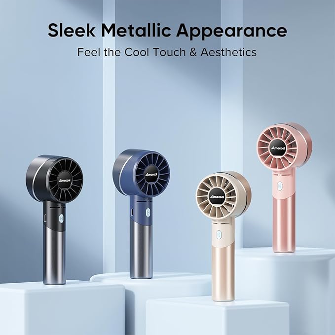 AMACOOL Portable Handheld Turbo Fan, 17Hrs Runtime, 4 Speeds Wind, Cool Metal Body, Rechargeable Battery Personal Fan, Mini Pocket Fans for Girl Woman Man Travel Makeup Camping Outdoor-Pink