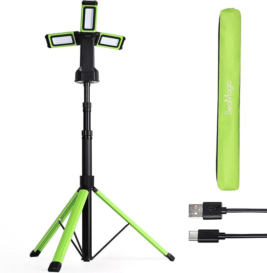 Multi-Directional LED 7000 Lumen Work Light, with Adjustable Tripod Stand and Carry Bag, Rechargeable with USB Power in/Out, Super Bright for Camping, Car Repairing, Barbecue, Workshop