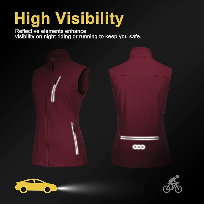 33,000ft Women's Lightweight Running Vest Outerwear with Pockets, Windproof Sleeveless Jacket for Golf Hiking Travel