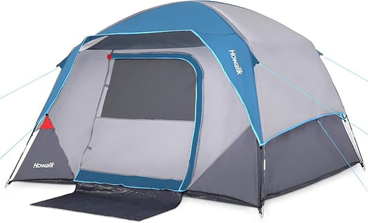Camping Tent 4 Person Dome Tents, Easy Set Up Waterproof Tent with Carry Bag, Mesh Door, Portable Family Tent with Rainfly for for Traveling and Family Hiking, Blue