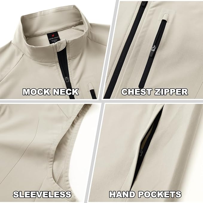Rouen Mens Vests Outerwear Performance Lightweight Sleeveless Jacket Windproof Softshell Vests Sports Golf Vest for Men