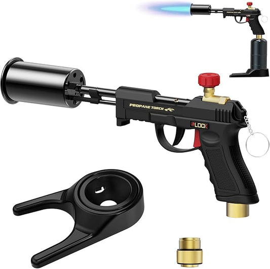 TONYFUL Powerful Propane Torch Grill Gun, Sous Vide, Adjustable Flamethrower Fire Gun with Safety Lock, Charcoal Torch Campfire Starter, Cooking Torch for Searing Steak & BBQ(Tank Not Included)
